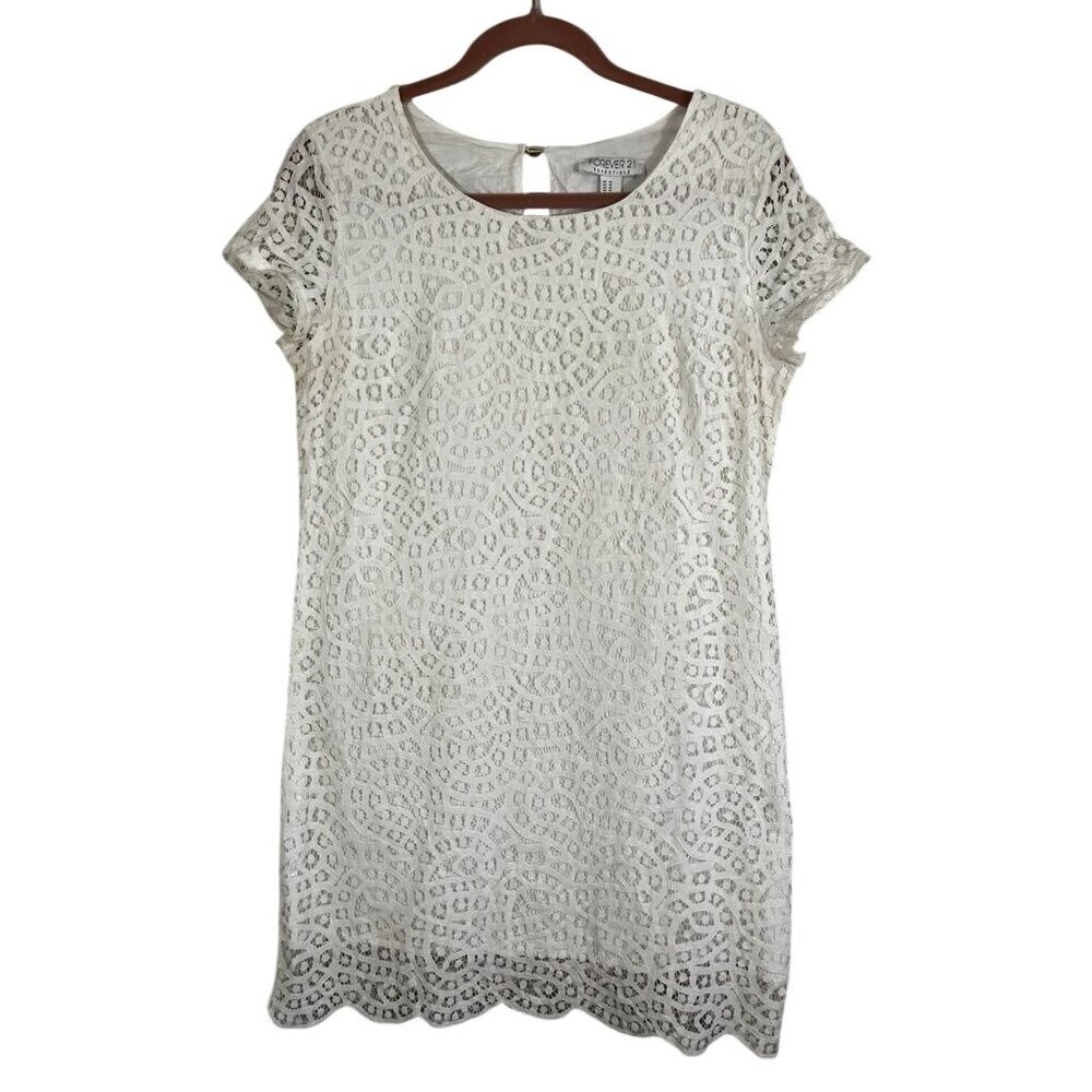 Retro Floral Lace Eyelet Dress White M Boho Indie Folk Bridal Chic Preppy Artsy